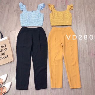 SET QUẦN DÀI ÁO CARO CROPTOP