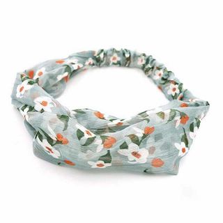 Băng Đô Vải Voan Màu Xanh Nhạt Hoa Trắng - Mã BD146