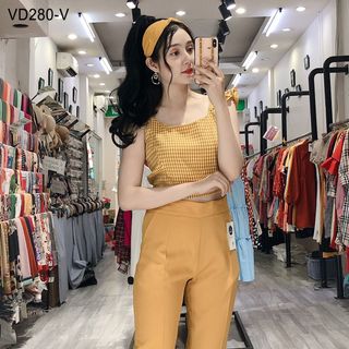 SET QUẦN DÀI ÁO CARO CROPTOP