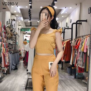 SET QUẦN DÀI ÁO CARO CROPTOP