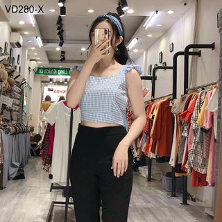 SET QUẦN DÀI ÁO CARO CROPTOP