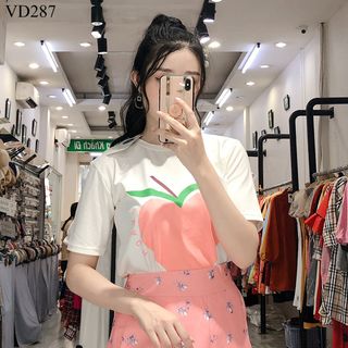 SET QUẦN VÁY ÁO THUN HÌNH TRÁI ĐÀO