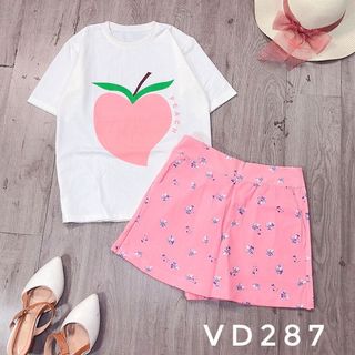 SET QUẦN VÁY ÁO THUN HÌNH TRÁI ĐÀO
