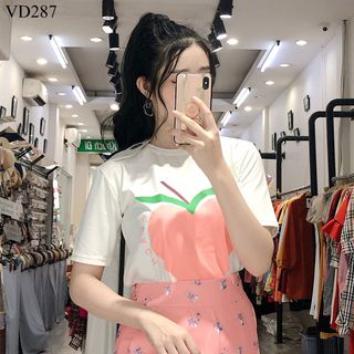 SET QUẦN VÁY ÁO THUN HÌNH TRÁI ĐÀO