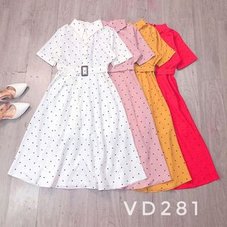 ĐẦM XÒE CHẤM BI CỔ SƠ MI KÈM BELT