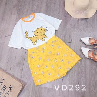 SET QUẦN VÁY ÁO THUN HÌNH CON MÈO