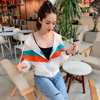 Aó khoác dù phối màu thời trang nữ