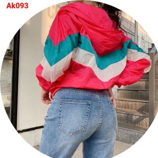Aó khoác dù phối màu thời trang nữ