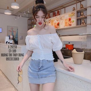 ÁO BẸT VAI ĐÍNH NÚT BO EO