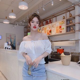ÁO BẸT VAI ĐÍNH NÚT BO EO