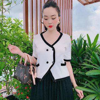 ĐẦM CỔ VEST ĐÍNH NÚT