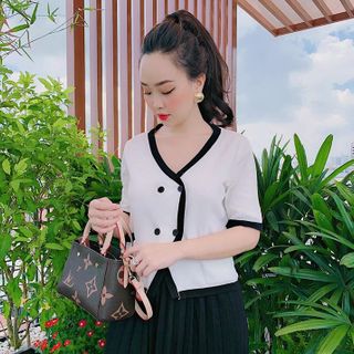 ĐẦM CỔ VEST ĐÍNH NÚT