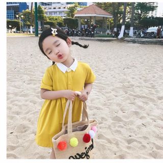 váy cotton phối cổ bé gái