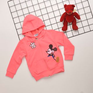 Áo Khoác Bé Gái Có Mũ Thêu Mickey Hồng SenSize 2-8T
