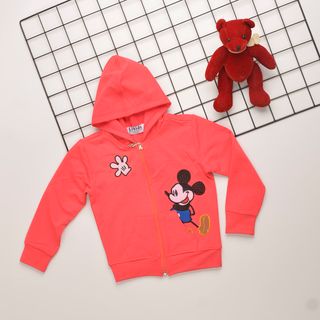 Áo Khoác Bé Gái Có Mũ Thêu Mickey Hồng SenSize 2-8T