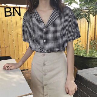 áo sơ mi nữ đẹp hàn quốc kiểu công sở điệu kẻ caro cộc tay BN 14808 Kèm Ảnh Thật