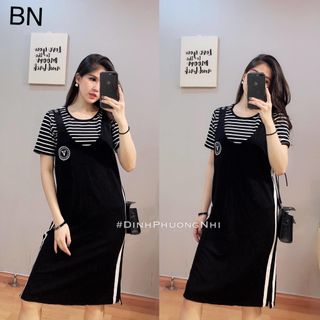 set váy yếm nữ dễ thương đẹp công sở kèm áo giá rẻ viền hông BN 25911 Kèm Ảnh Thật