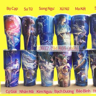 Ly giữ nhiệt cung hoàng đạo kèm túi ống hút
