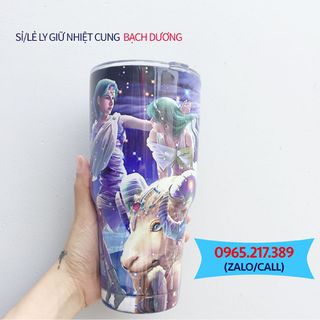 Ly giữ nhiệt cung hoàng đạo kèm túi ống hút