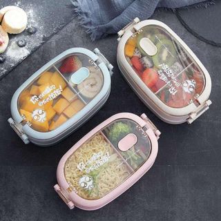 Hộp đựng cơm 2 tầng lúa mạch hình chữ nhật tặng thìa dĩa đũa