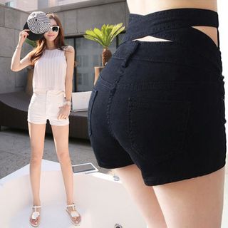 Quần short nữ cạp cao nhiều nút có dây đan chéo sau độc đáotôn dáng cao hơn-110