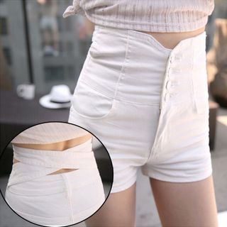Quần short nữ cạp cao nhiều nút có dây đan chéo sau độc đáotôn dáng cao hơn-110