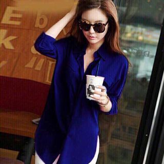 Áo sơ mi form dài xẻ eo