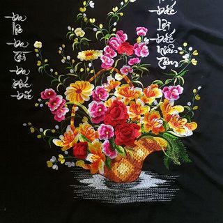 tranh thêu thành phẩm thêu hoa