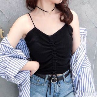 Ao thun gân hai dây rút ngực sexy