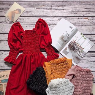 Đầm nhún tay phồng cute