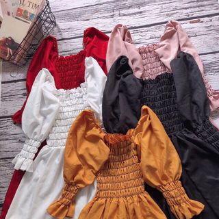 Đầm nhún tay phồng cute