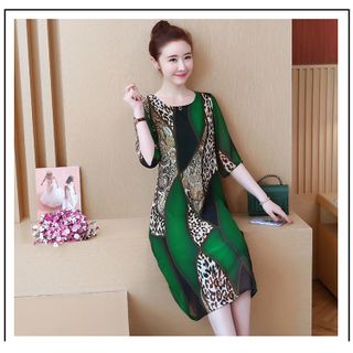ĐẦM SUÔNG VOAN IN HỌA TIẾT DA BEO PHỐI MÀU D3062 195 kèm dây cột eo