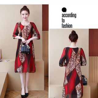 ĐẦM SUÔNG VOAN IN HỌA TIẾT DA BEO PHỐI MÀU D3062 195 kèm dây cột eo