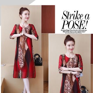 ĐẦM SUÔNG VOAN IN HỌA TIẾT DA BEO PHỐI MÀU D3062 195 kèm dây cột eo