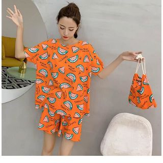đồ bộ mặc nhà nữ dễ thương bằng vải thun đẹp giá rẻ đùi hoạt hình kèm túi đựng BN 27277 Kèm Ảnh Thật