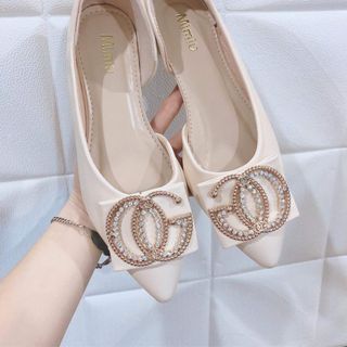 Giày búp bê khoét cạnh 2 màu đen trắng