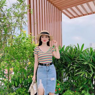 ÁO THUN SỌC CỔ TIM