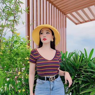 ÁO THUN SỌC CỔ TIM