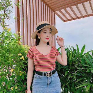 ÁO THUN SỌC CỔ TIM