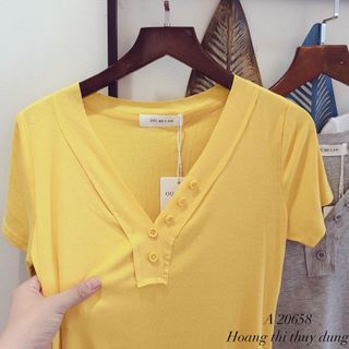 ÁO THUN CỔ TIM ĐÍNH NÚT