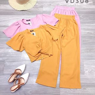 Set Quần Rộng Áo Xoắn Eo 308