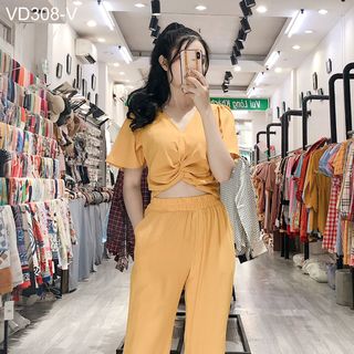 Set Quần Rộng Áo Xoắn Eo 308
