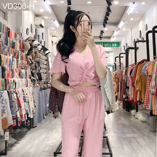 Set Quần Rộng Áo Xoắn Eo 308
