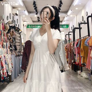 Đầm Cổ Tim Tay Đính Nút 310