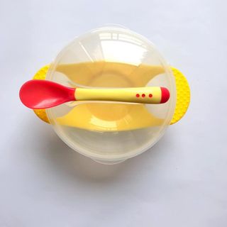 Bộ Bát Ăn Dặm Chống Đổ Và Thìa Báo Nóng