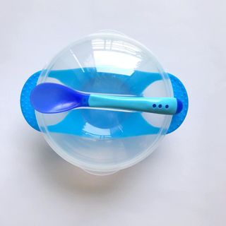 Bộ Bát Ăn Dặm Chống Đổ Và Thìa Báo Nóng