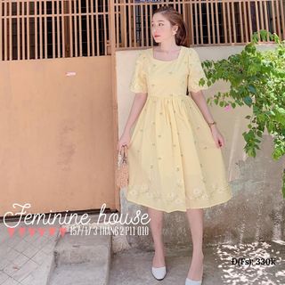 ĐẦM CỔ VUÔNG THÊU HOA