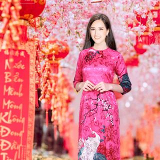 ÁO DÀI TRUYỀN THỐNG GẤM LỤA HỌA TIẾT CHIM CÔNG MÀU HỒNG giá sỉ