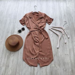 ĐẦM LỤA CỔ VEST KÈM BELT