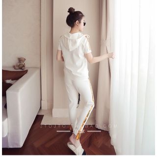 Sét thể thao nữ ngắn tay thu đông có nón màu trắng đen cao cấp đẹp tập gym aerobic chạy bộ thể dục thể thao